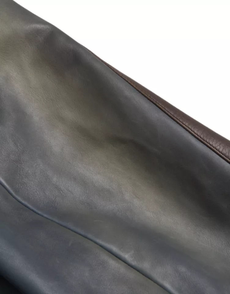 Blaue Biker-Blousonjacke aus Leder mit durchgehendem Reißverschluss