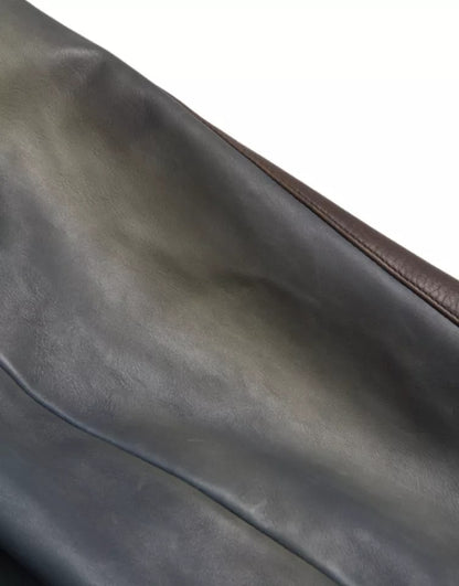 Blaue Biker-Blousonjacke aus Leder mit durchgehendem Reißverschluss