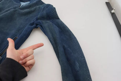 Blaue perforierte Lederjacke mit durchgehendem Reißverschluss