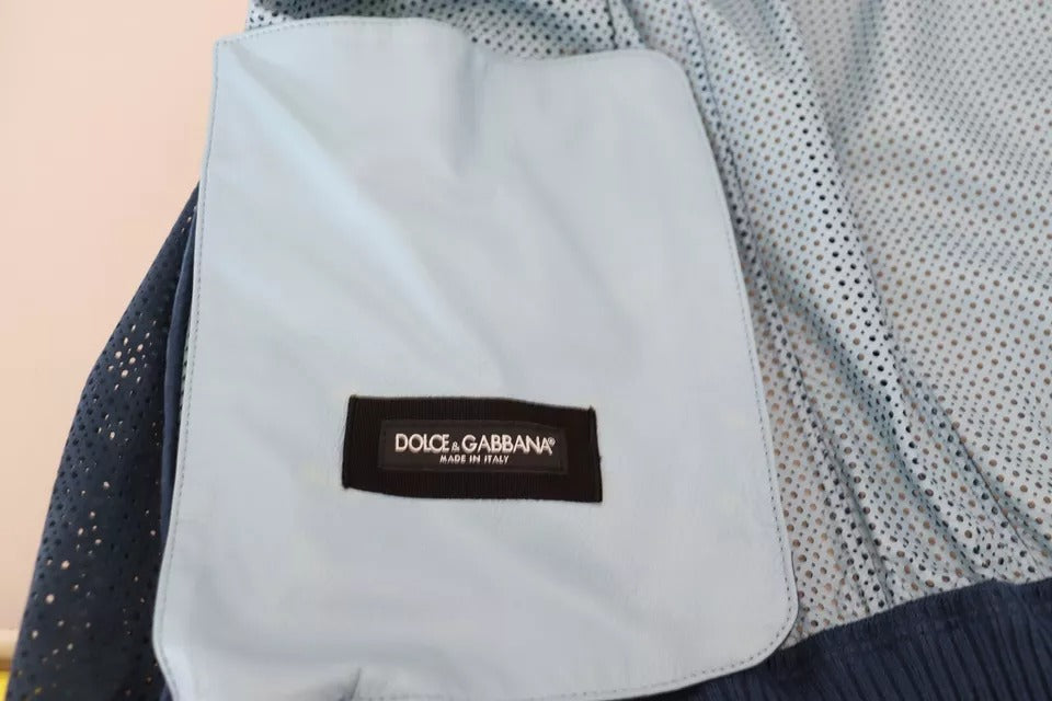 Blaue perforierte Lederjacke mit durchgehendem Reißverschluss