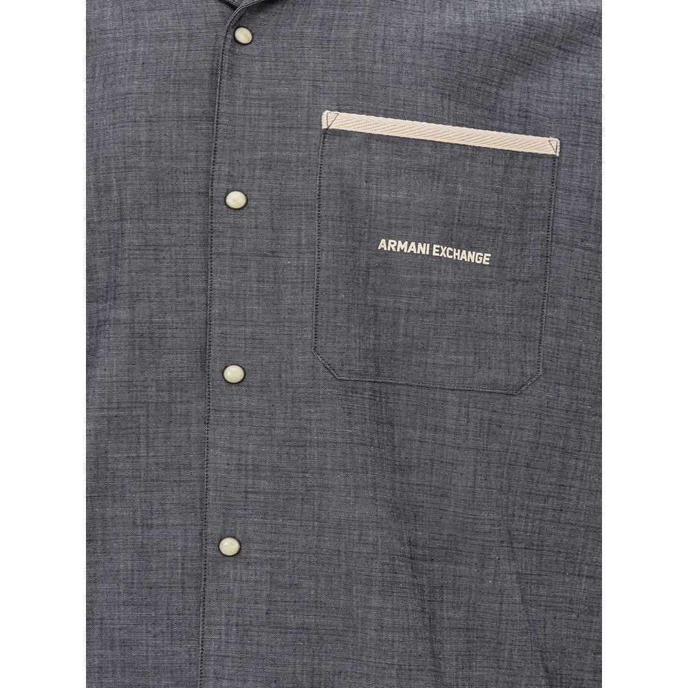 Camisa elegante de algodón azul para hombre