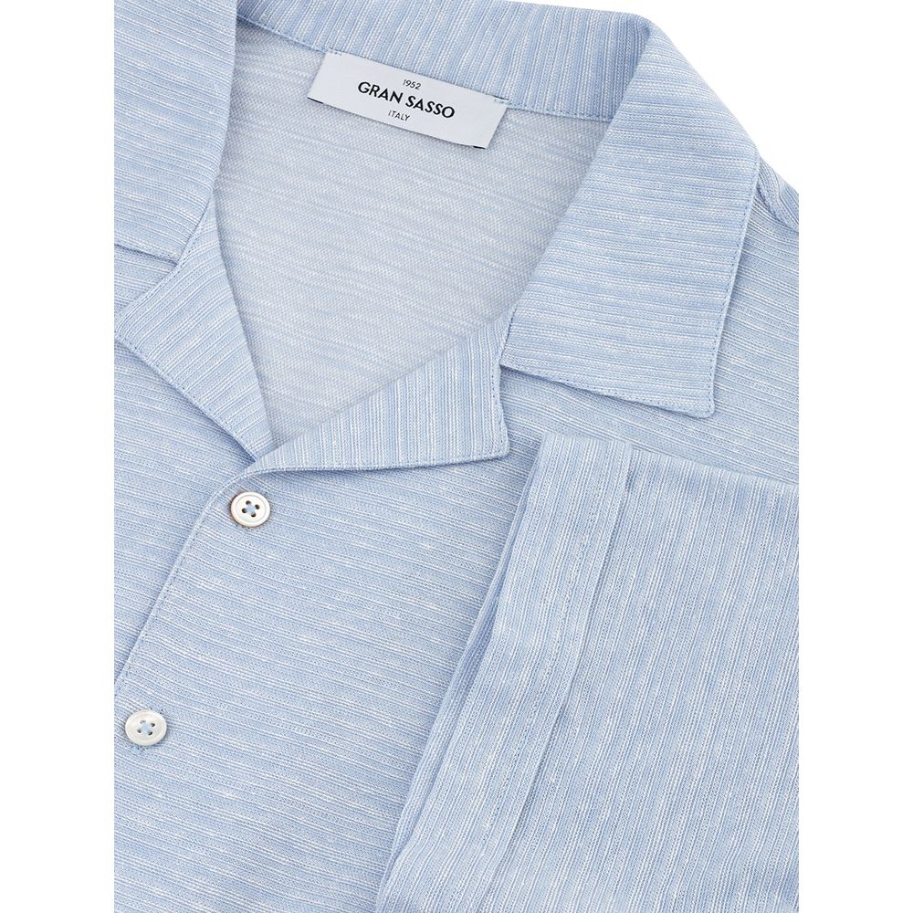 Camisa elegante de lino y algodón azul claro para hombre