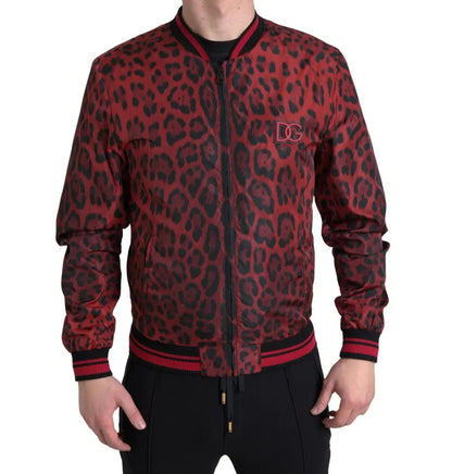 Rote Bomber-Kurzjacke mit Leopardenmuster