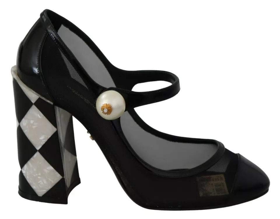 Black Embellished Harlequin Mary Janes Pumps Shoes