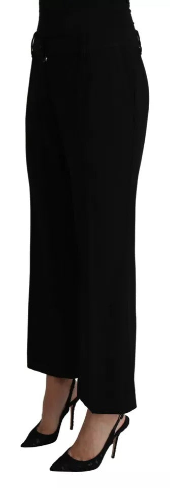 Pantalones capri capri negros de lana elástica