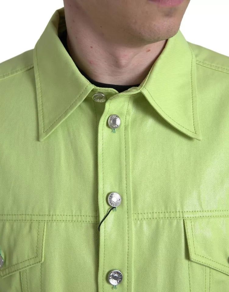 Camisa informal con botones y cuello de algodón verde