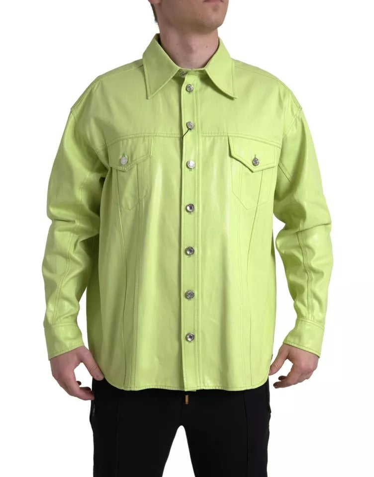 Camisa informal con botones y cuello de algodón verde