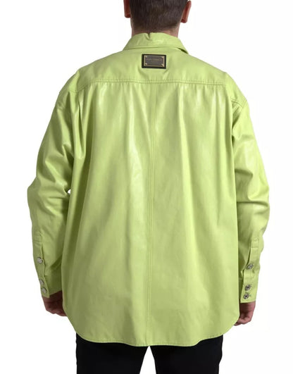 Camisa informal con botones y cuello de algodón verde