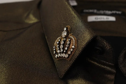 Seidenoberteil mit aufgestickter Krone und DG-Motiv in Metallic-Gold