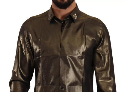 Seidenoberteil mit aufgestickter Krone und DG-Motiv in Metallic-Gold