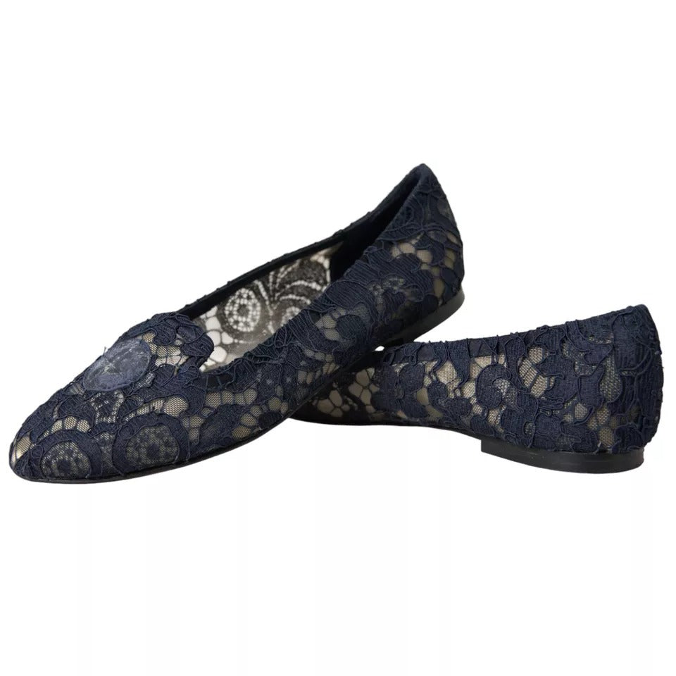 Dark Blue Taormina Lace Slip On Flats Shoes