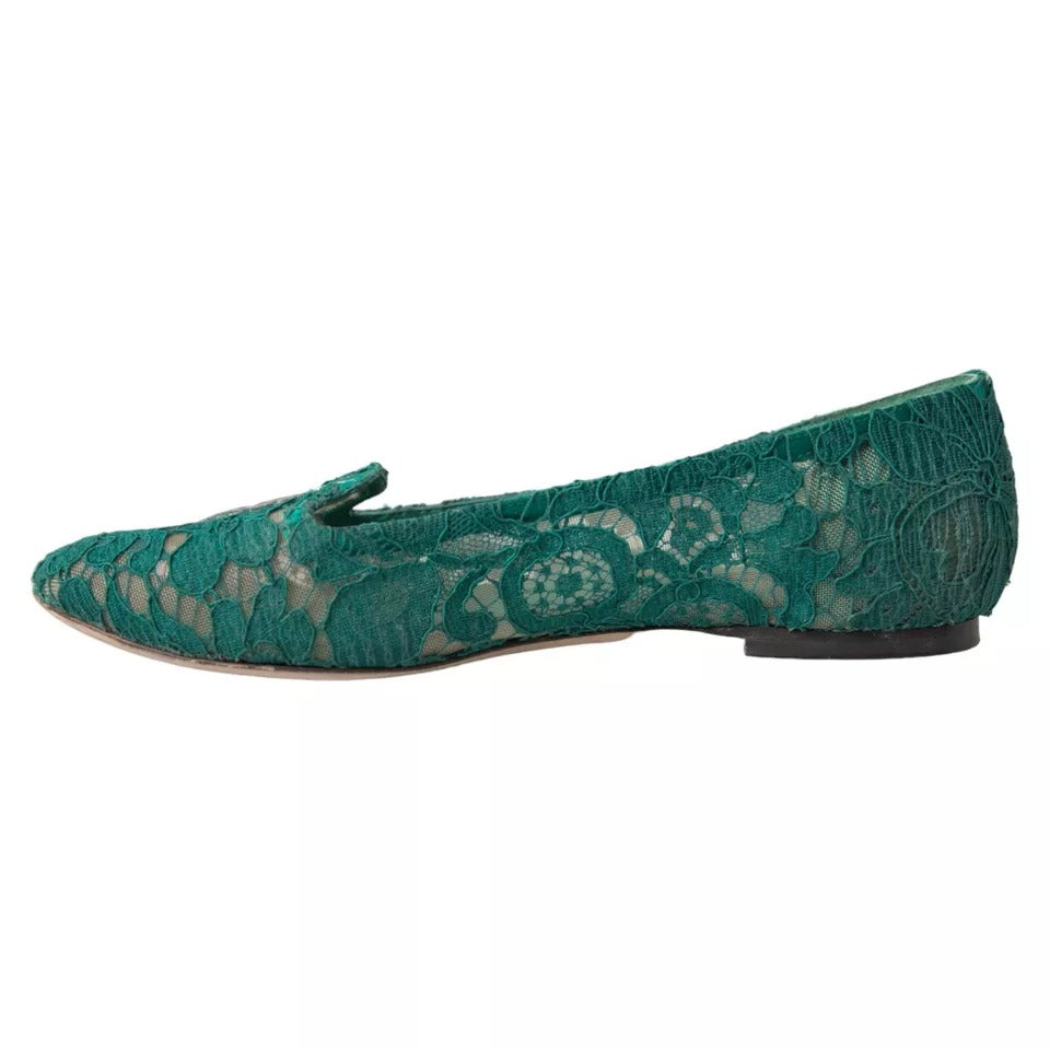 Green Taormina Lace Slip On Flats Shoes