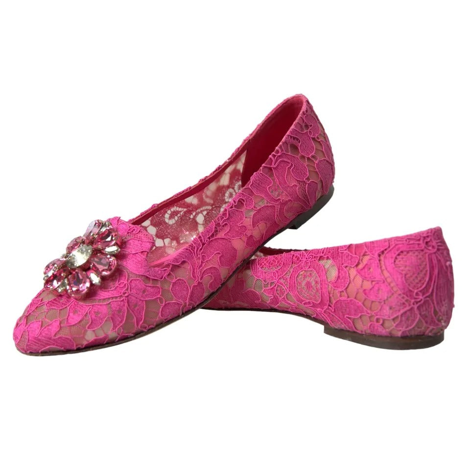 Pink Lace Crystal Ballet Loafers Shoes