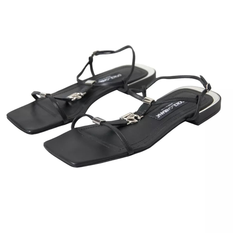 Schwarze Sandalen mit DG-Logo aus Leder