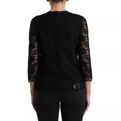 Black Floral Lace Blouse T-shirt Staff Top