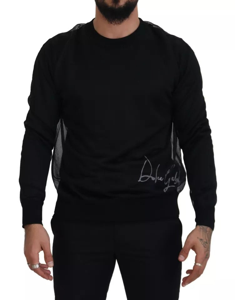 Schwarzer Pullover aus Polyester mit Rundhalsausschnitt für Herren