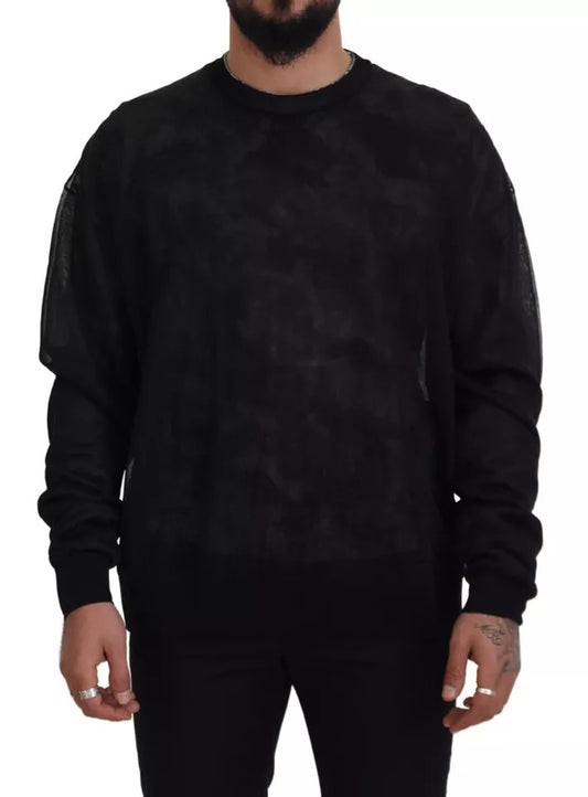 Schwarzer Pullover aus Polyester mit Rundhalsausschnitt