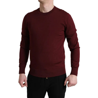 Bordeauxfarbener Pullover aus Wollstrick mit Rundhalsausschnitt