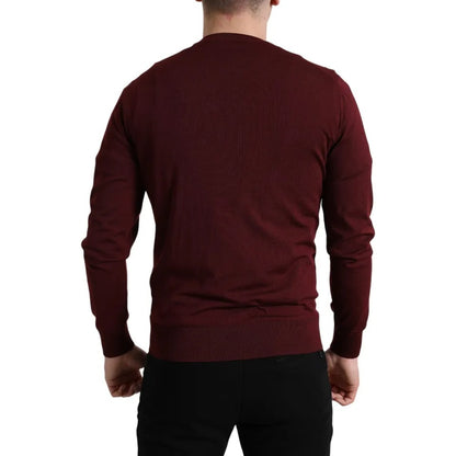 Bordeauxfarbener Pullover aus Wollstrick mit Rundhalsausschnitt