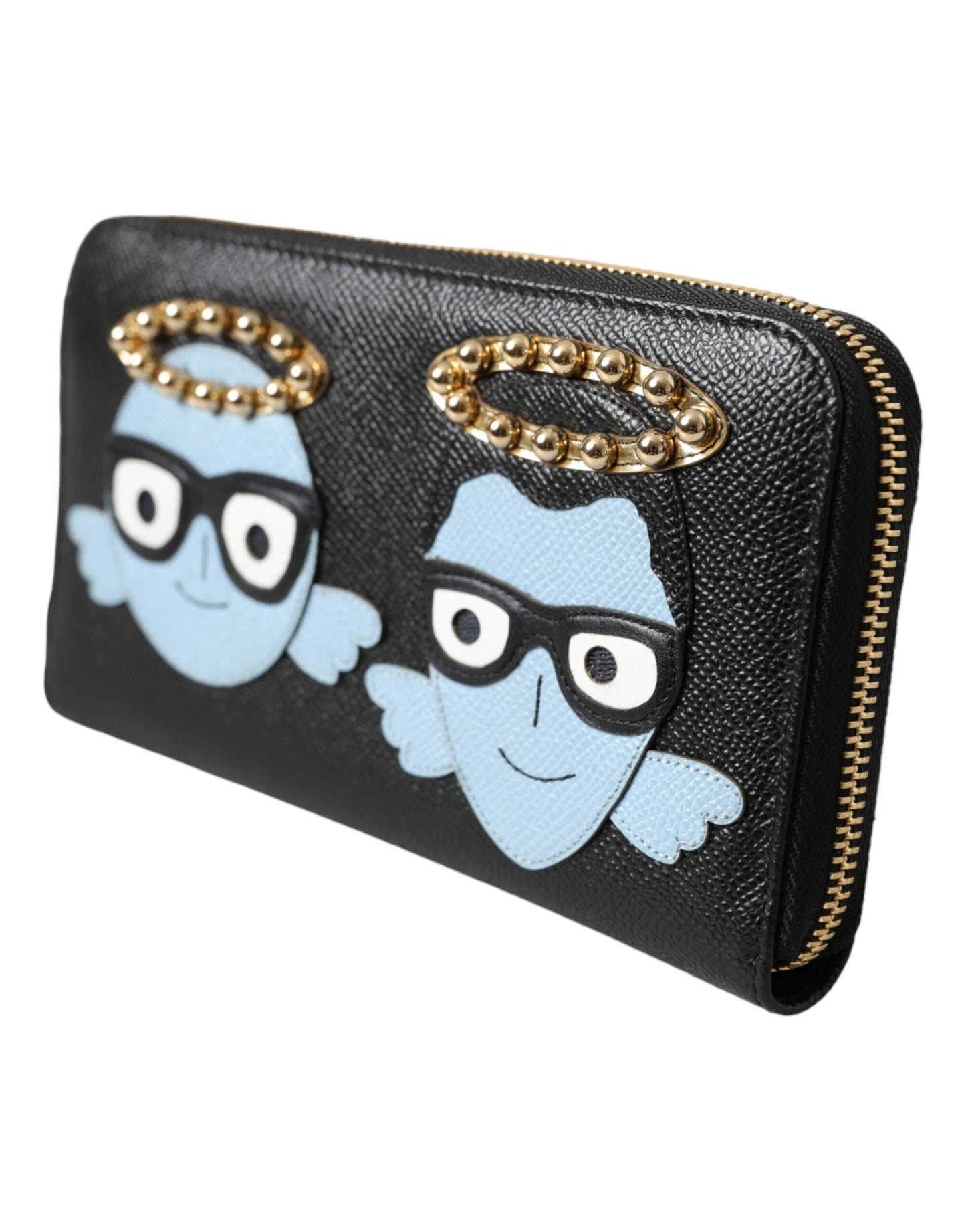 Black Blue Leather #DGFAMILY Zipper Continental Men Wallet