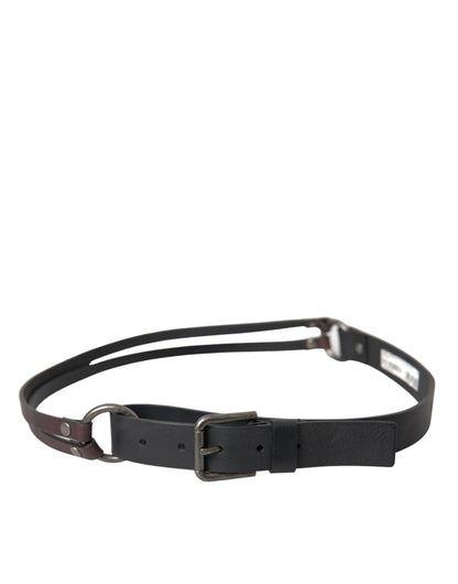 Black Brown Leather Silver Metal Buckle Belt