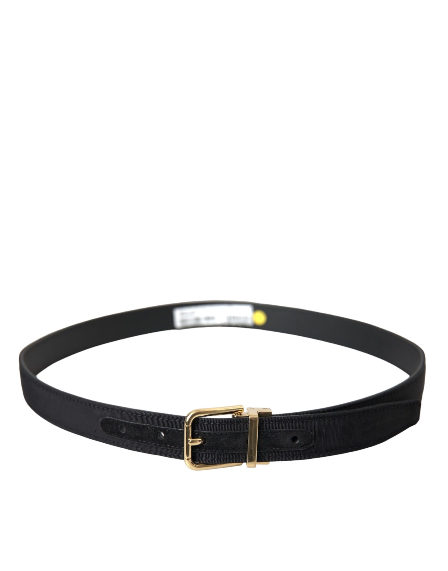 Cinturón con hebilla de metal dorado y grosgrain negro para hombre