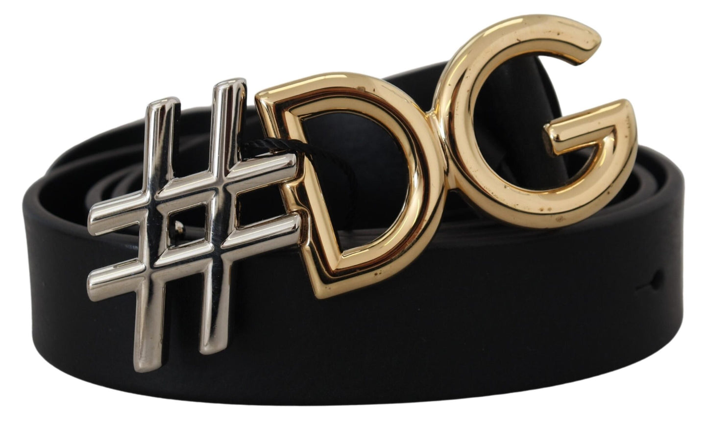 Black Leather Metal #DG Logo Buckle Belt