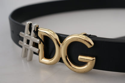 Black Leather Metal #DG Logo Buckle Belt