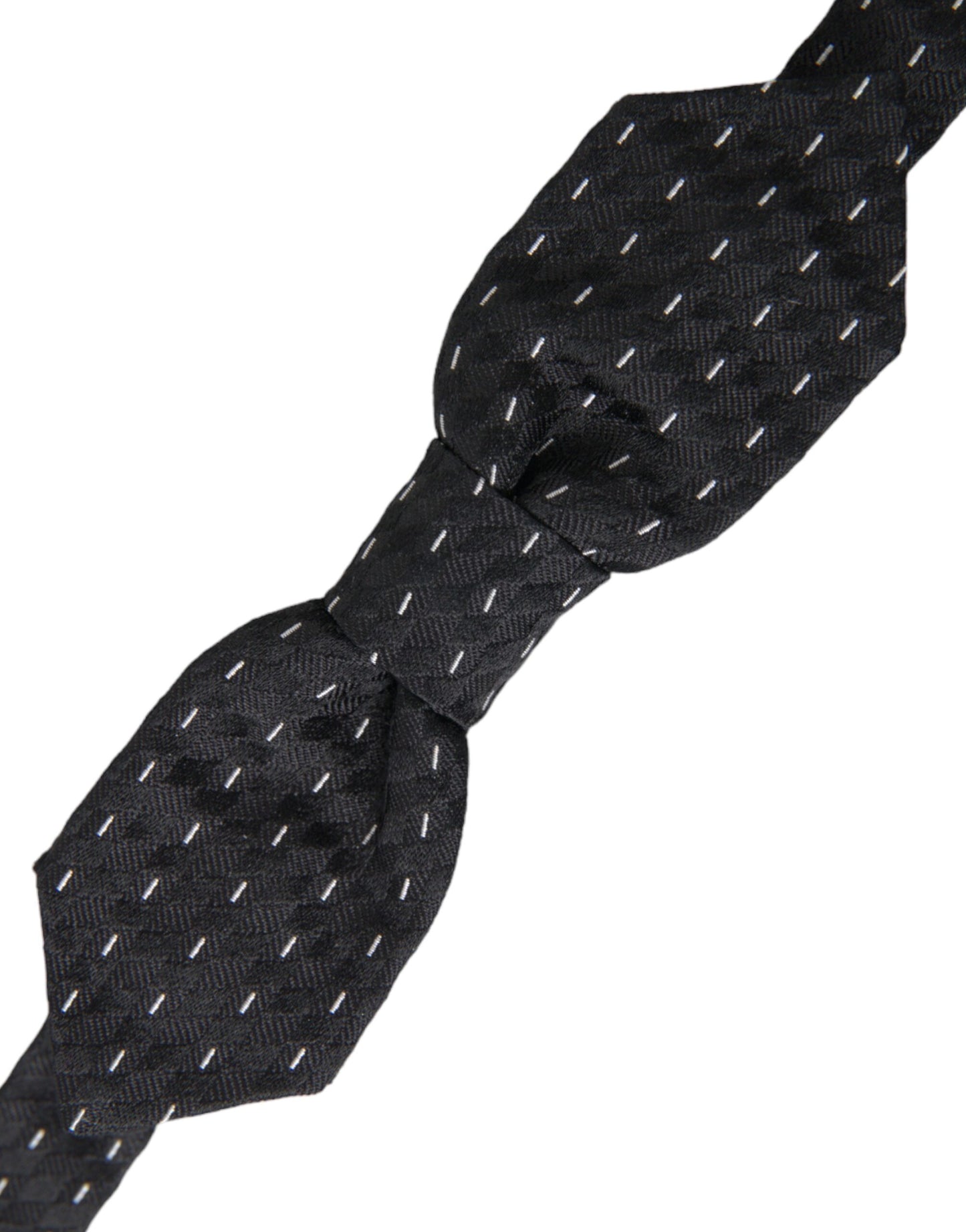 Black White Stitched Silk Men Neck Bow Tie