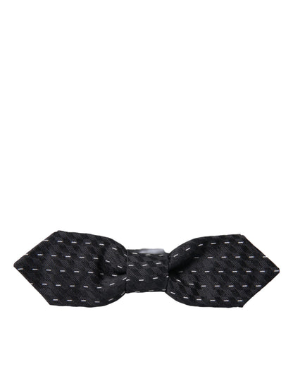 Black White Stitched Silk Men Neck Bow Tie