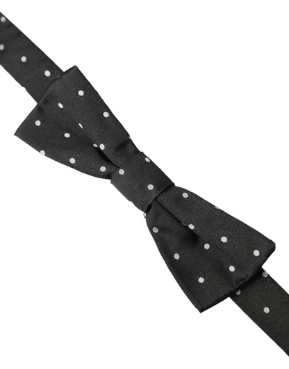 Black White Polka Dot Silk Men Neck Bow Tie