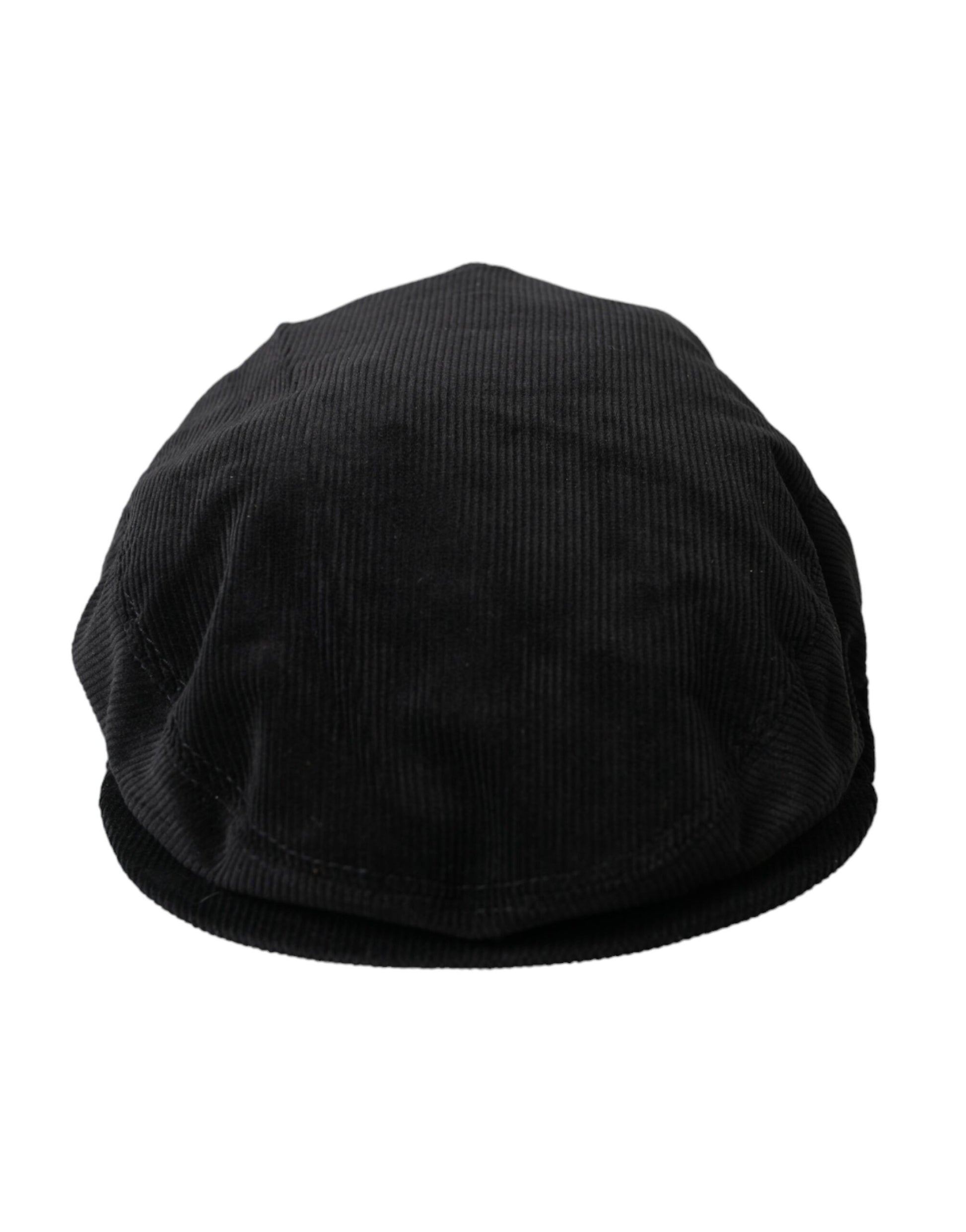 Schwarze Cord-Crown-Newsboy-Mütze für Herren