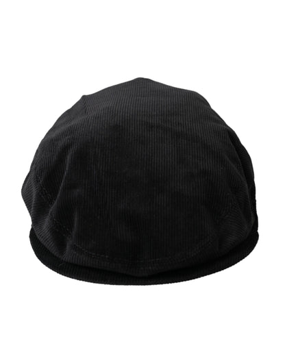 Schwarze Cord-Crown-Newsboy-Mütze für Herren