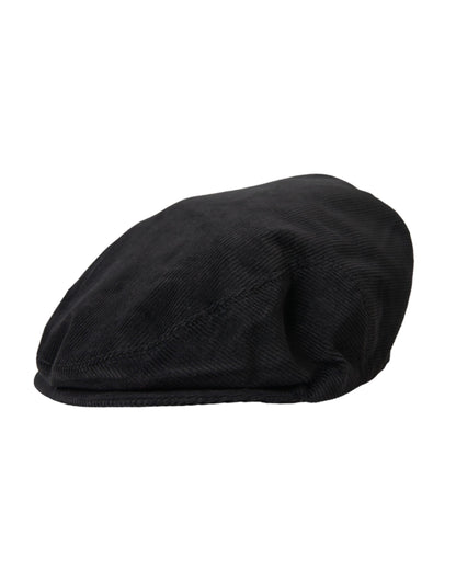 Schwarze Cord-Crown-Newsboy-Mütze für Herren