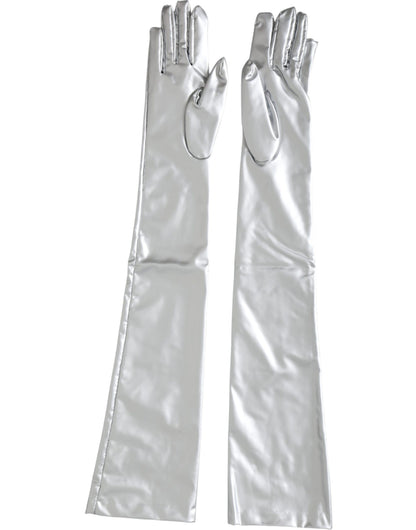 Silver Spandex Logo Elbow Length Gloves