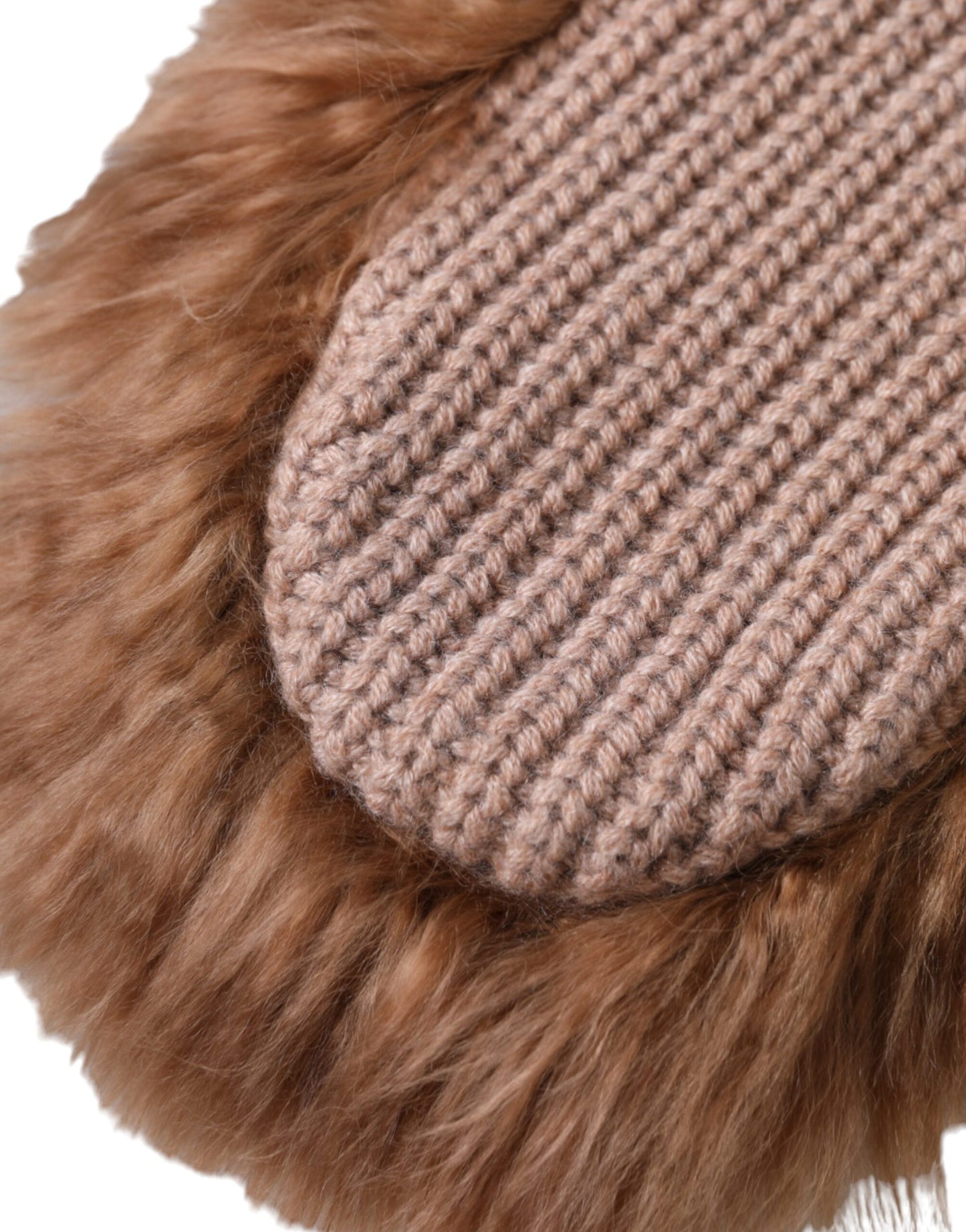 Brown Cashmere Knitted Fur Mid Arm Mitten Gloves