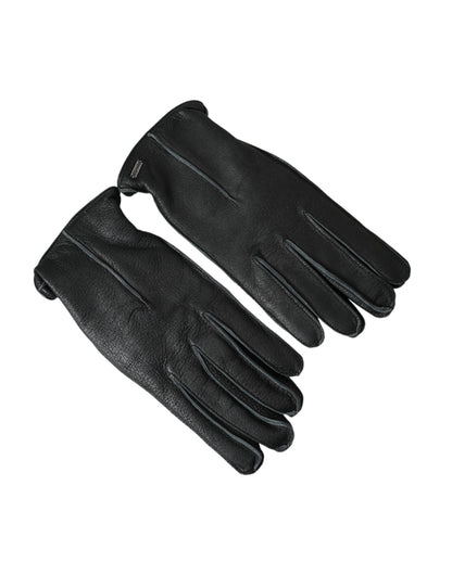 Black Deer Leather Wrist Length Gloves