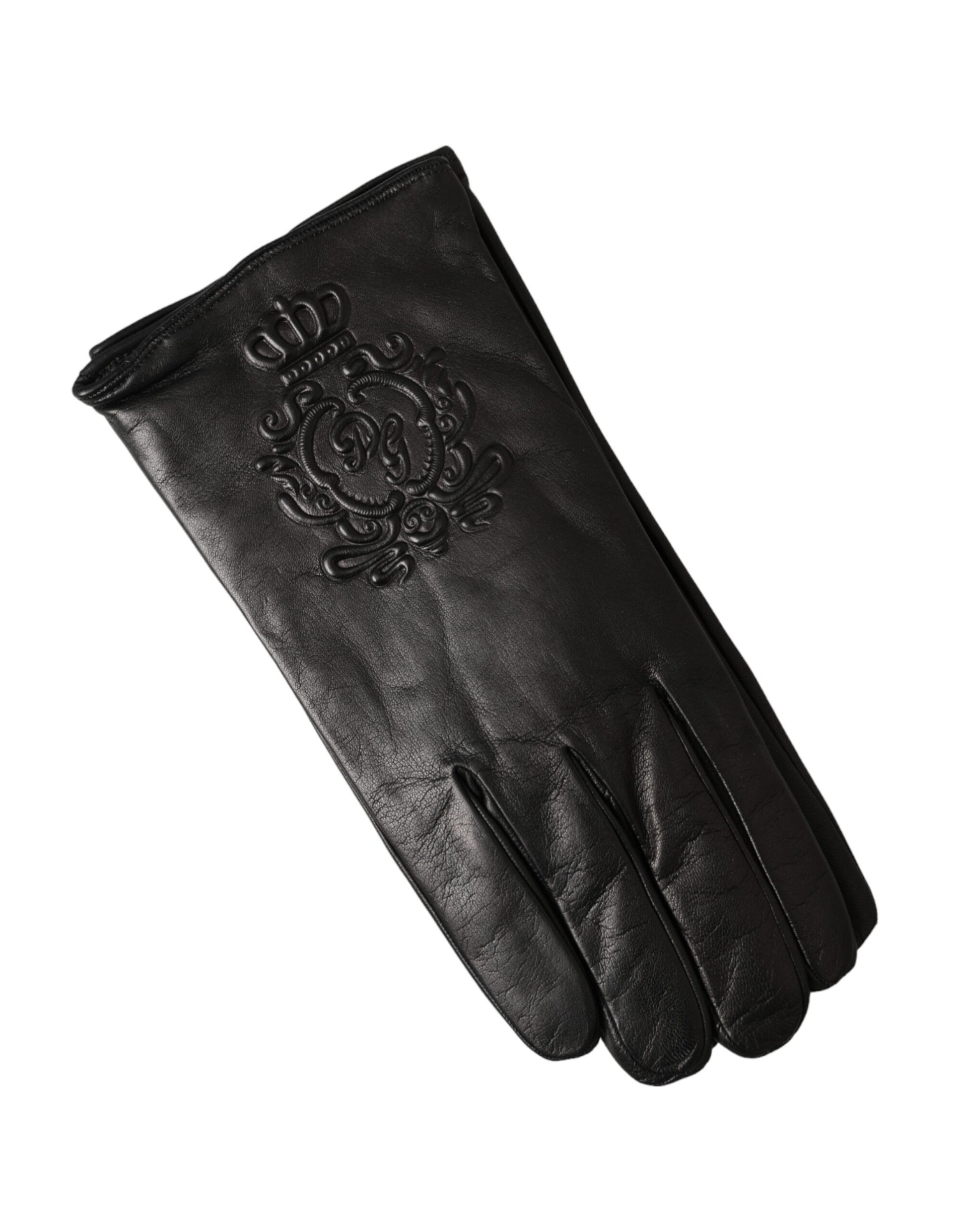 Guantes cortos de cuero negro con logotipo en relieve