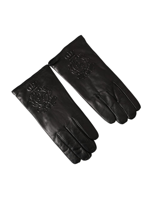 Guantes cortos de cuero negro con logotipo en relieve