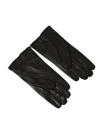 Guantes cortos de cuero negro con logotipo en relieve