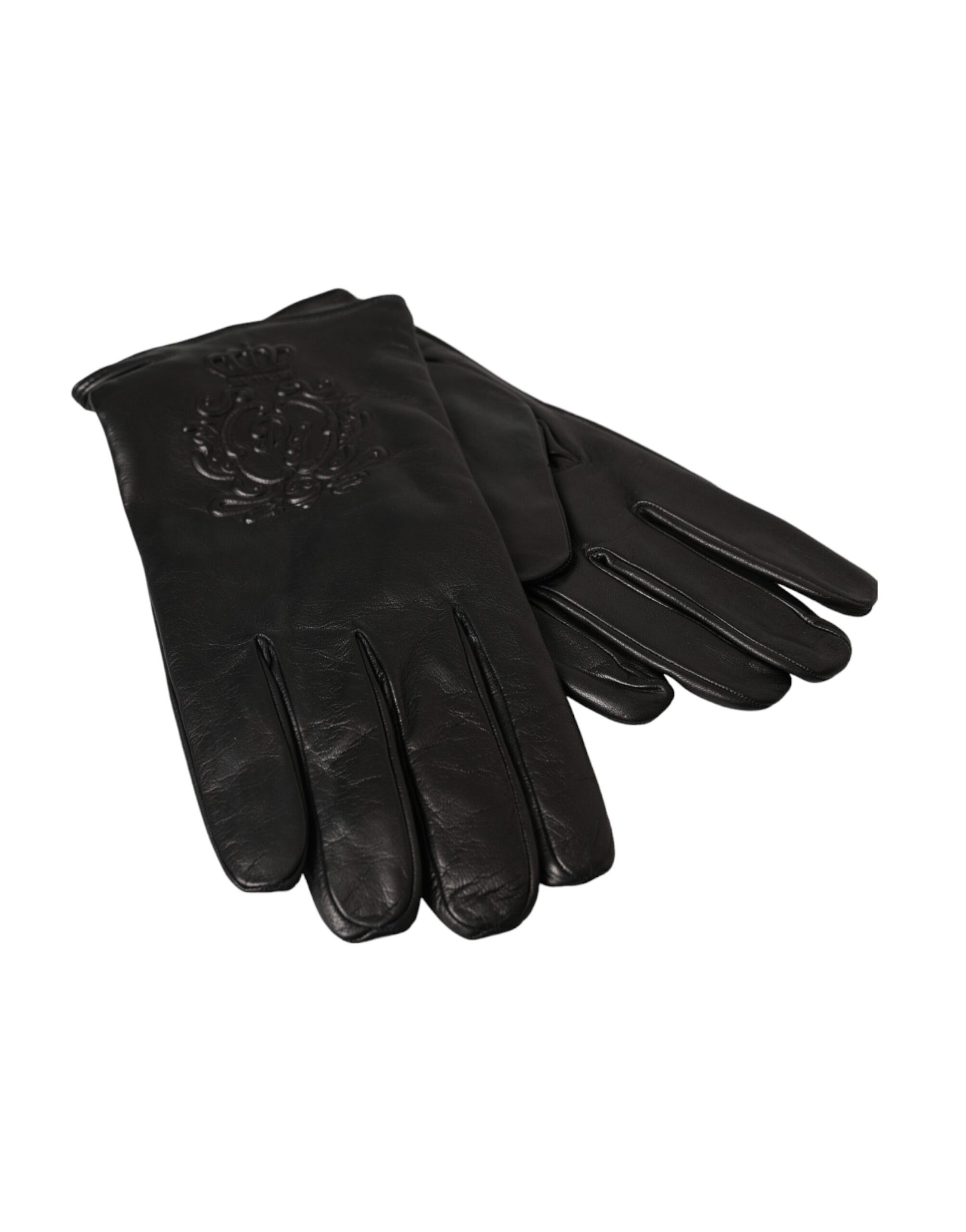 Guantes cortos de cuero negro con logotipo en relieve