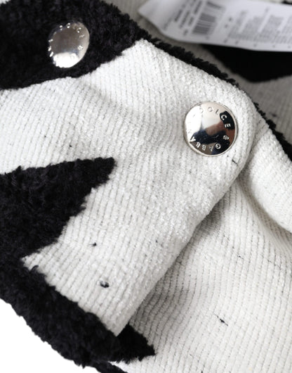 Schwarz-weiße Wollmütze zum Wickeln des ganzen Kopfes