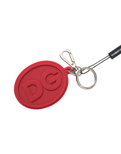 Red Rubber DG Logo Silver Brass Metal Keyring Keychain