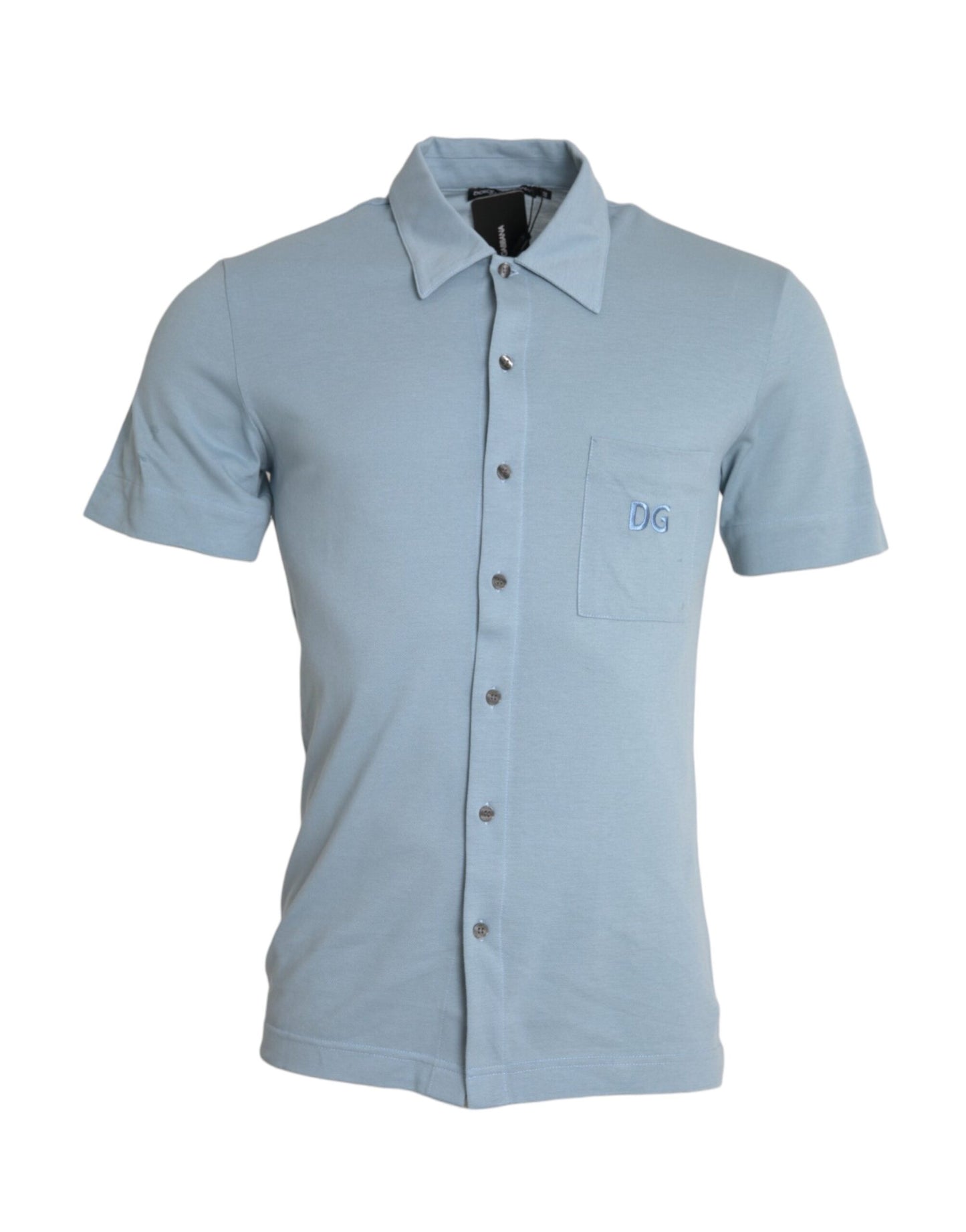 Camiseta polo de algodón con cuello y logotipo en color azul claro