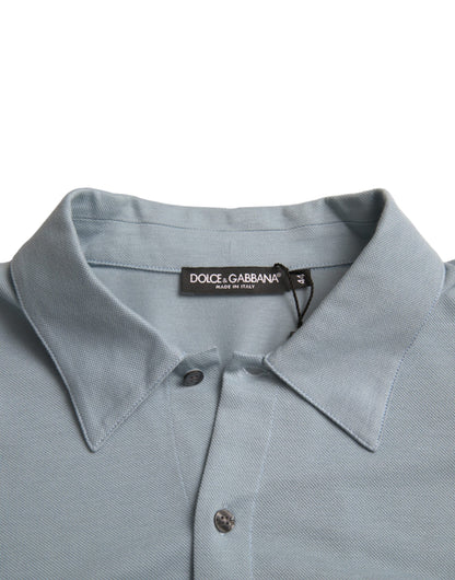 Camiseta polo de algodón con cuello y logotipo en color azul claro