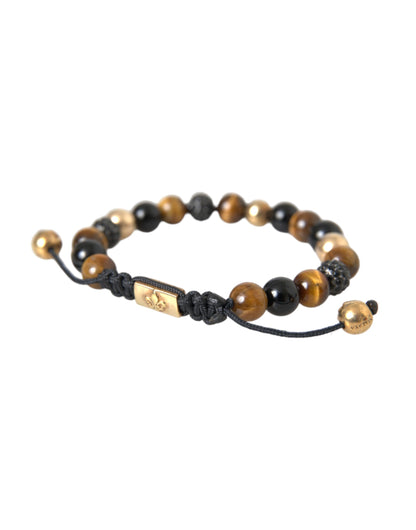 Pulsera de cobre con cuentas de piedra de ojo de tigre y bola de circonita cúbica para hombre