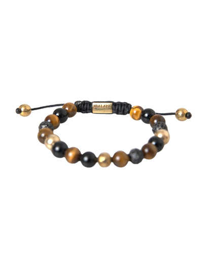 Pulsera de cobre con cuentas de piedra de ojo de tigre y bola de circonita cúbica para hombre