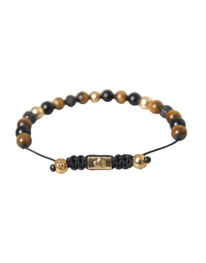 Pulsera de cobre con cuentas de piedra de ojo de tigre y bola de circonita cúbica para hombre