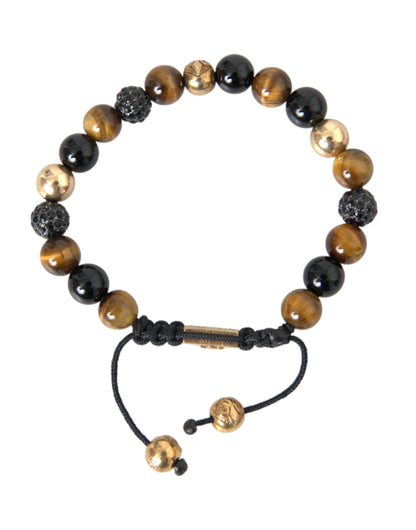 Pulsera de cobre con cuentas de piedra de ojo de tigre y bola de circonita cúbica para hombre