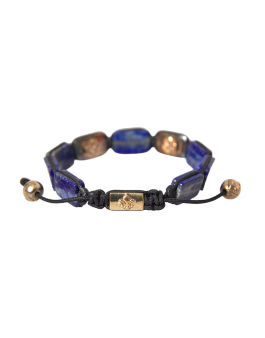 Pulsera de cuentas planas de lapislázuli azul y circonita cúbica blanca 925 para hombre